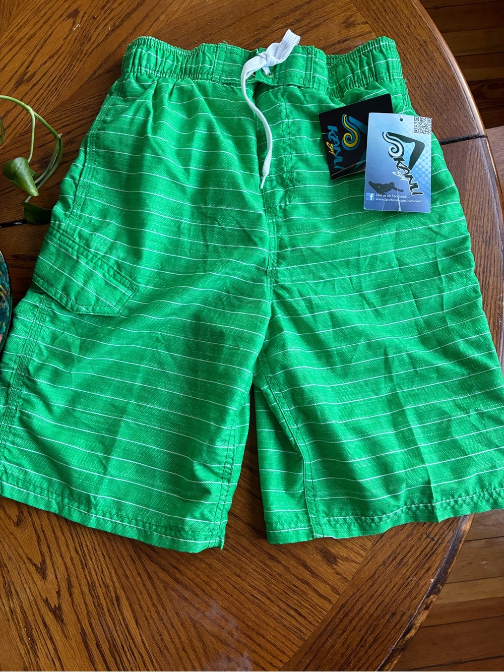 Kanu Surf kids Bright Green Stripe Athletic Shorts